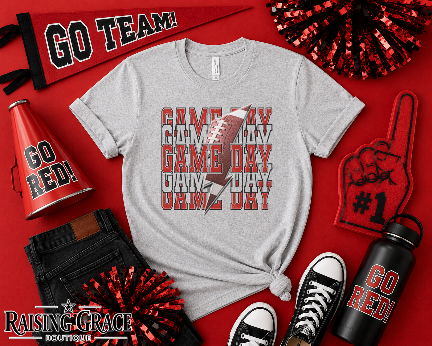 Game Day Football Graphic T-Shirt | Red and Black Football Tee | Sports Mom Shirt | Boutique Game Day Graphic Tee | Football Season Shirt