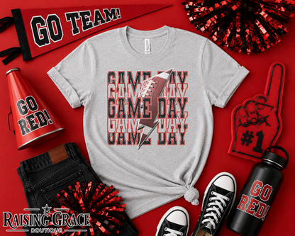 Game Day Football Graphic T-Shirt | Black and Red Football Tee | Sports Mom Shirt | Boutique Game Day Graphic Tee | Football Season Shirt