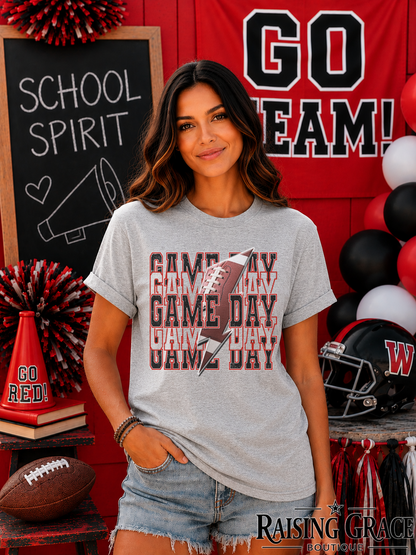 Game Day Football Graphic T-Shirt | Black and Red Football Tee | Sports Mom Shirt | Boutique Game Day Graphic Tee | Football Season Shirt