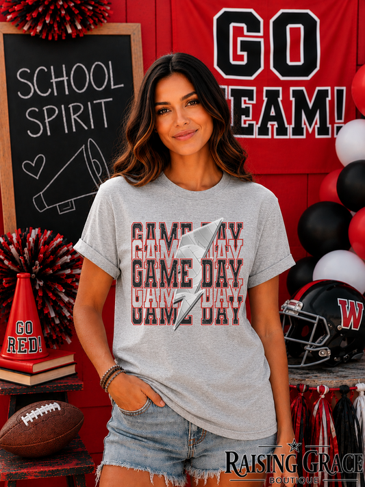 Game Day Volleyball Graphic T-Shirt | Black and Red Volleyball Tee | Sports Mom Shirt | Boutique Game Day Graphic Tee | Volleyball Season Shirt