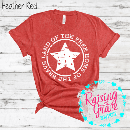 Land Of The Free Home Of The Brave Graphic T-Shirt | Patriotic Star Tee | Fourth of July Shirt | Americana Graphic Tee | USA Shirt