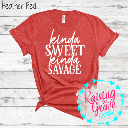 Kinda Sweet Kinda Savage Graphic T-Shirt | Funny Sassy Tee | Boutique Quote Shirt | Trendy Graphic Tee | Everyday Attitude Shirt