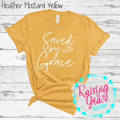 Saved By Grace Graphic T-Shirt | Faith Based Graphic Tee | Christian Inspirational Shirt | Boutique Faith Tee | Scripture Inspired Shirt