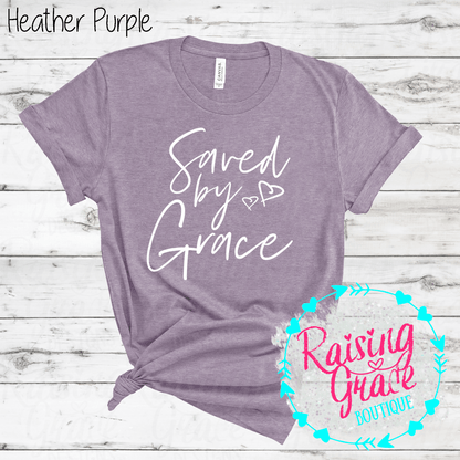 Saved By Grace Graphic T-Shirt | Faith Based Graphic Tee | Christian Inspirational Shirt | Boutique Faith Tee | Scripture Inspired Shirt