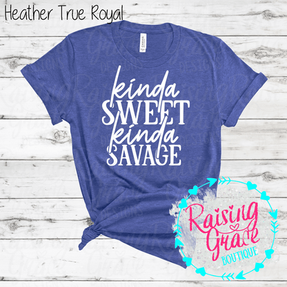 Kinda Sweet Kinda Savage Graphic T-Shirt | Funny Sassy Tee | Boutique Quote Shirt | Trendy Graphic Tee | Everyday Attitude Shirt