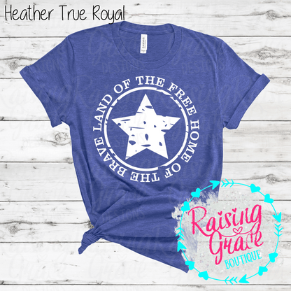 Land Of The Free Home Of The Brave Graphic T-Shirt | Patriotic Star Tee | Fourth of July Shirt | Americana Graphic Tee | USA Shirt