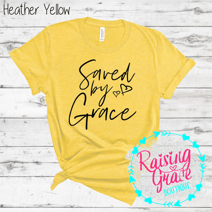 Saved By Grace Graphic T-Shirt | Faith Based Graphic Tee | Christian Inspirational Shirt | Boutique Faith Tee | Scripture Inspired Shirt