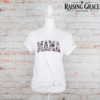 Cow Print Mama Graphic T-Shirt | Western Mama Tee | Boutique Mom Shirt | Trendy Cowgirl Graphic Tee | Everyday Mama Shirt