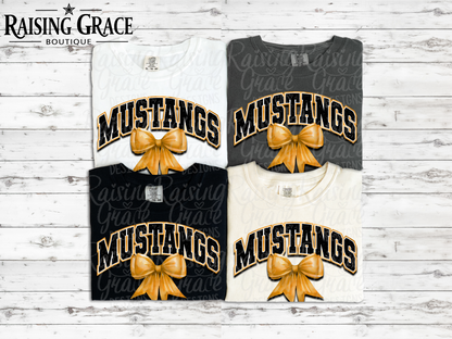 Mustangs With Gold Coquette Bow T-Shirt | Comfort Colors Adult Spirit Tee