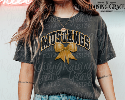 Mustangs With Gold Coquette Bow T-Shirt | Comfort Colors Adult Spirit Tee