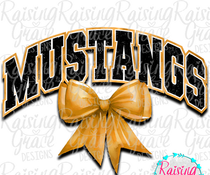 Mustangs With Gold Coquette Bow T-Shirt | Comfort Colors Adult Spirit Tee