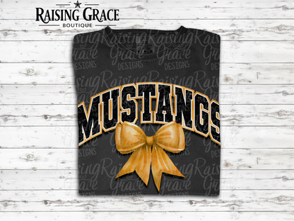 Mustangs With Gold Coquette Bow T-Shirt | Comfort Colors Adult Spirit Tee