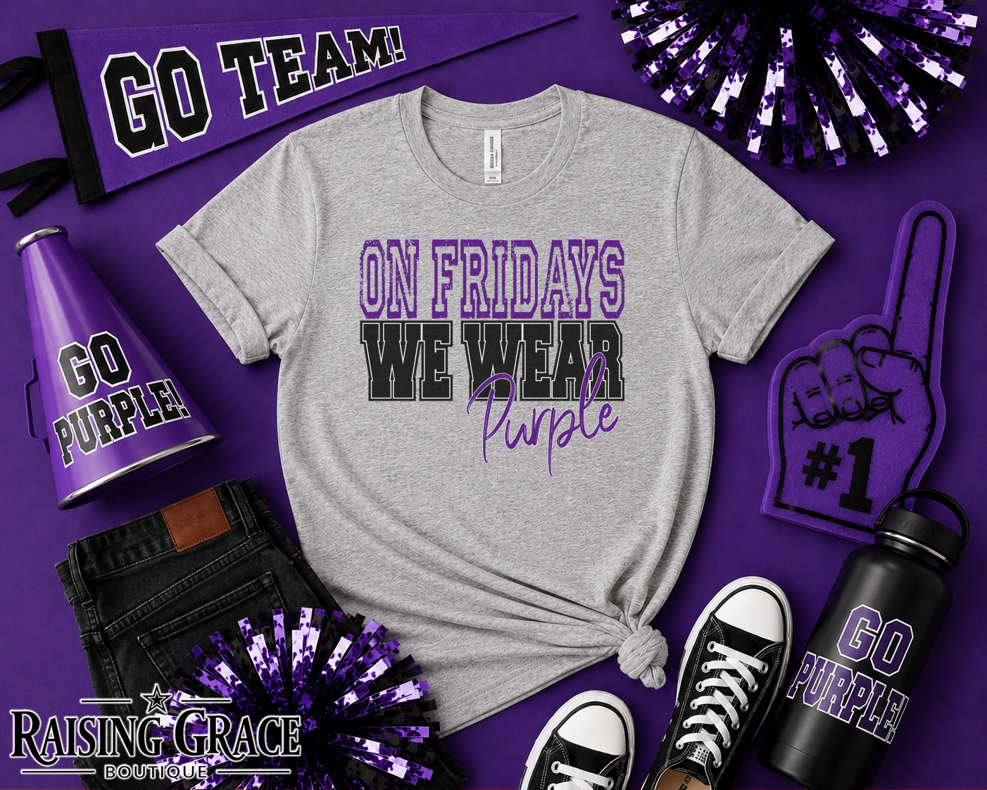 On Fridays We Wear Purple & White Plain T-Shirt | Game Day & Spirit Tee