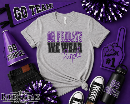 On Fridays We Wear Purple & White Plain T-Shirt | Game Day & Spirit Tee