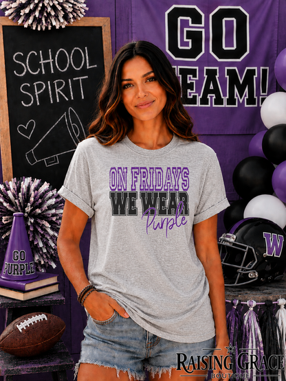 On Fridays We Wear Purple & White Plain T-Shirt | Game Day & Spirit Tee