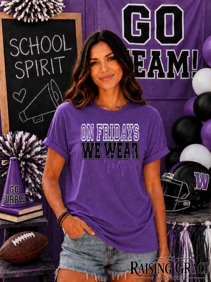 On Fridays We Wear Purple & White Plain T-Shirt | Game Day & Spirit Tee