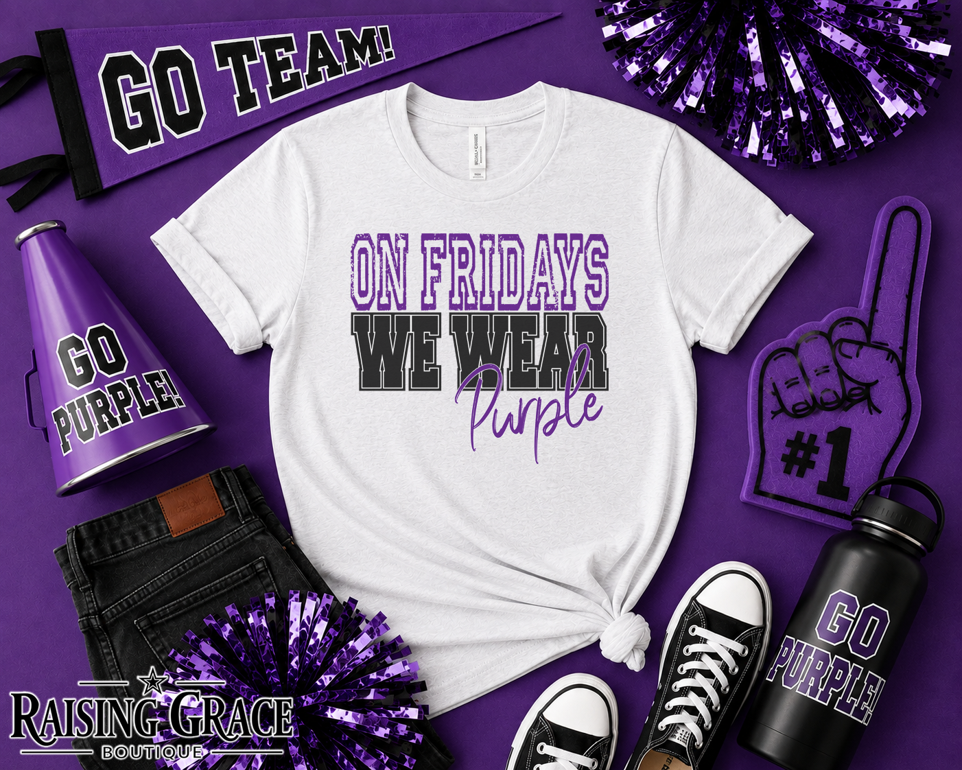 On Fridays We Wear Purple & White Plain T-Shirt | Game Day & Spirit Tee
