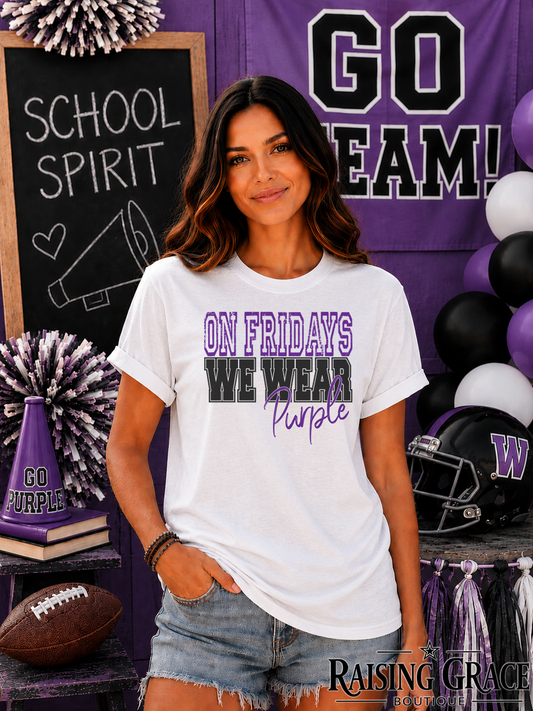 On Fridays We Wear Purple & White Plain T-Shirt | Game Day & Spirit Tee