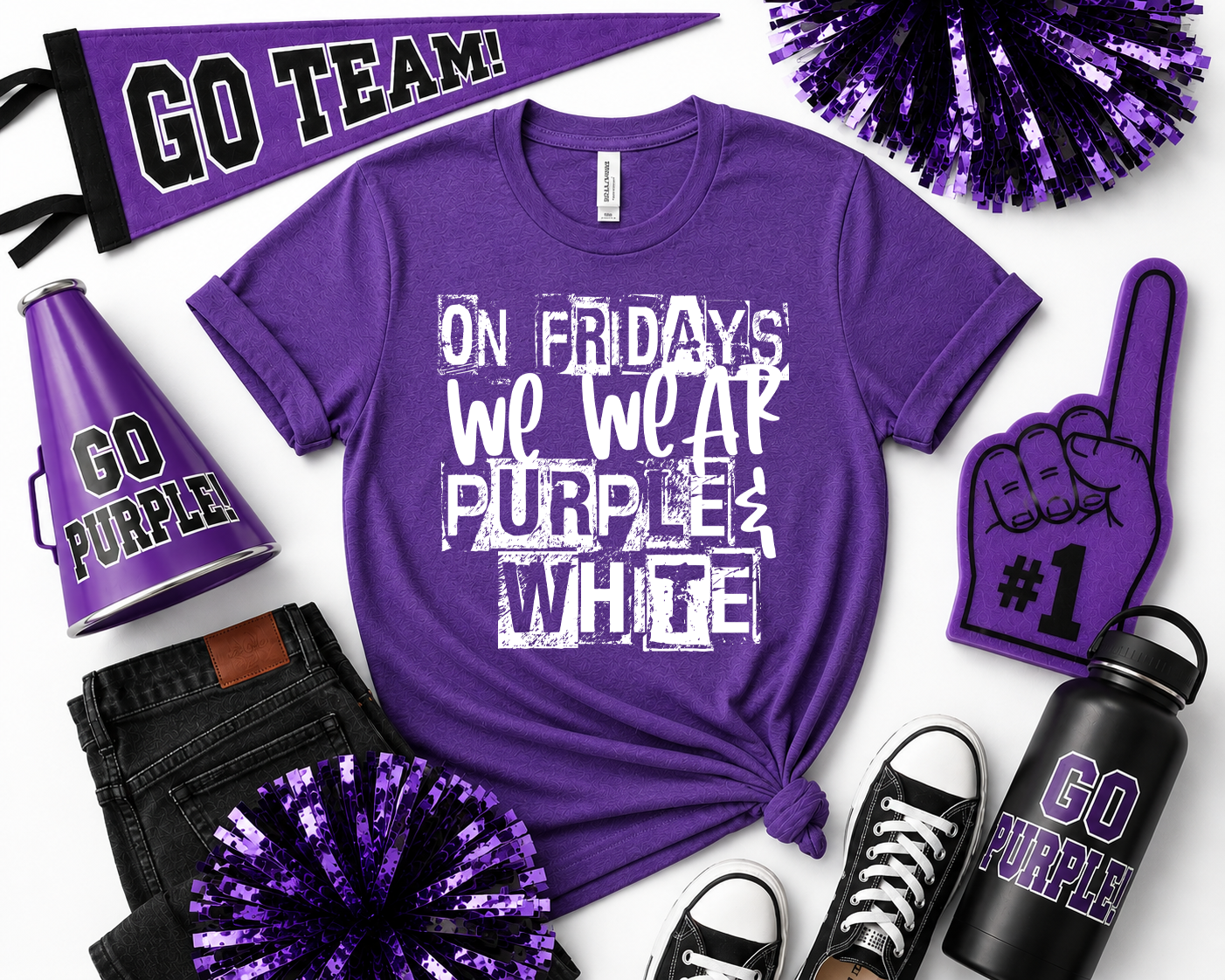 On Fridays We Wear Purple & White Tee | Adult Spirit Shirt