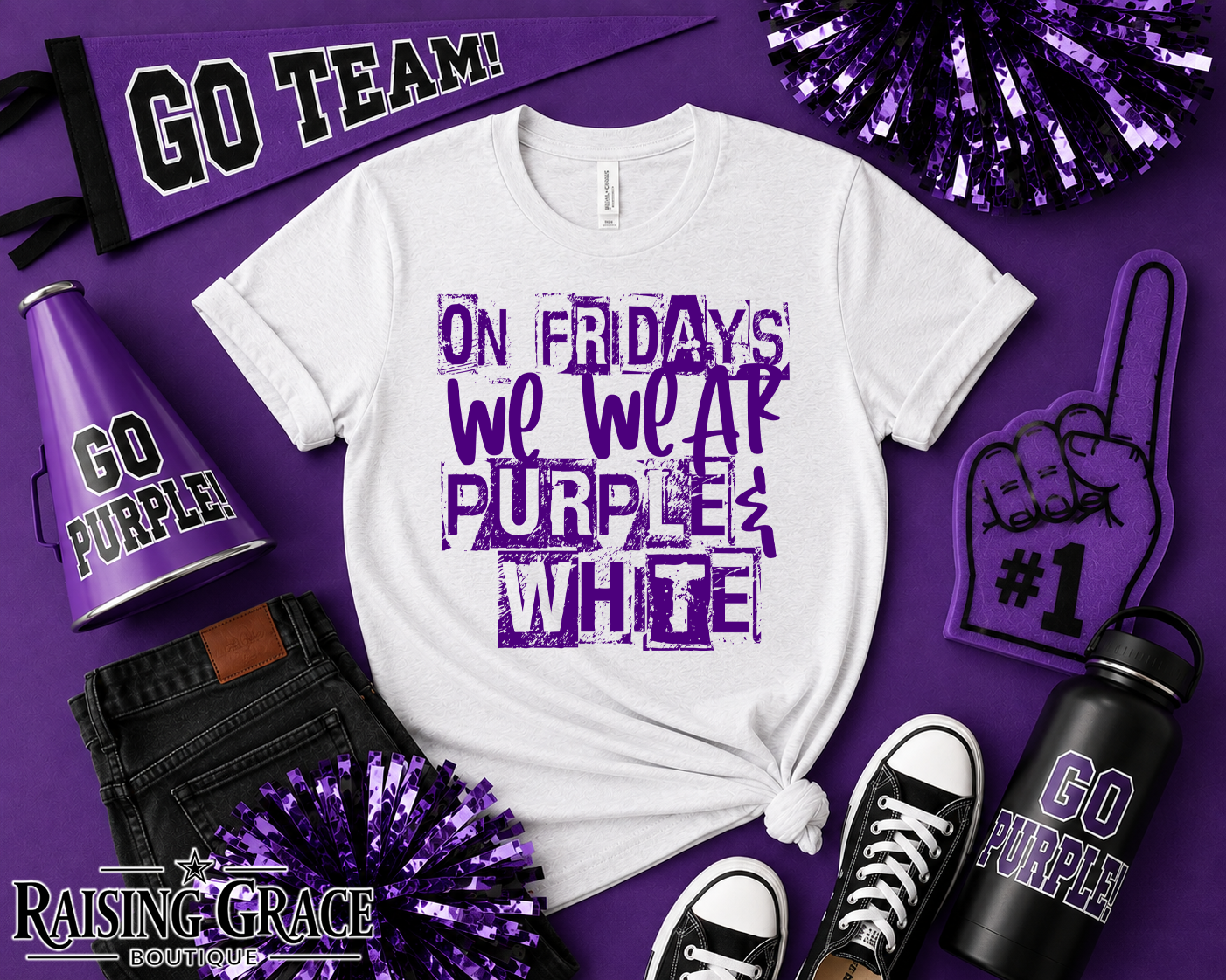 On Fridays We Wear Purple & White Tee | Adult Spirit Shirt