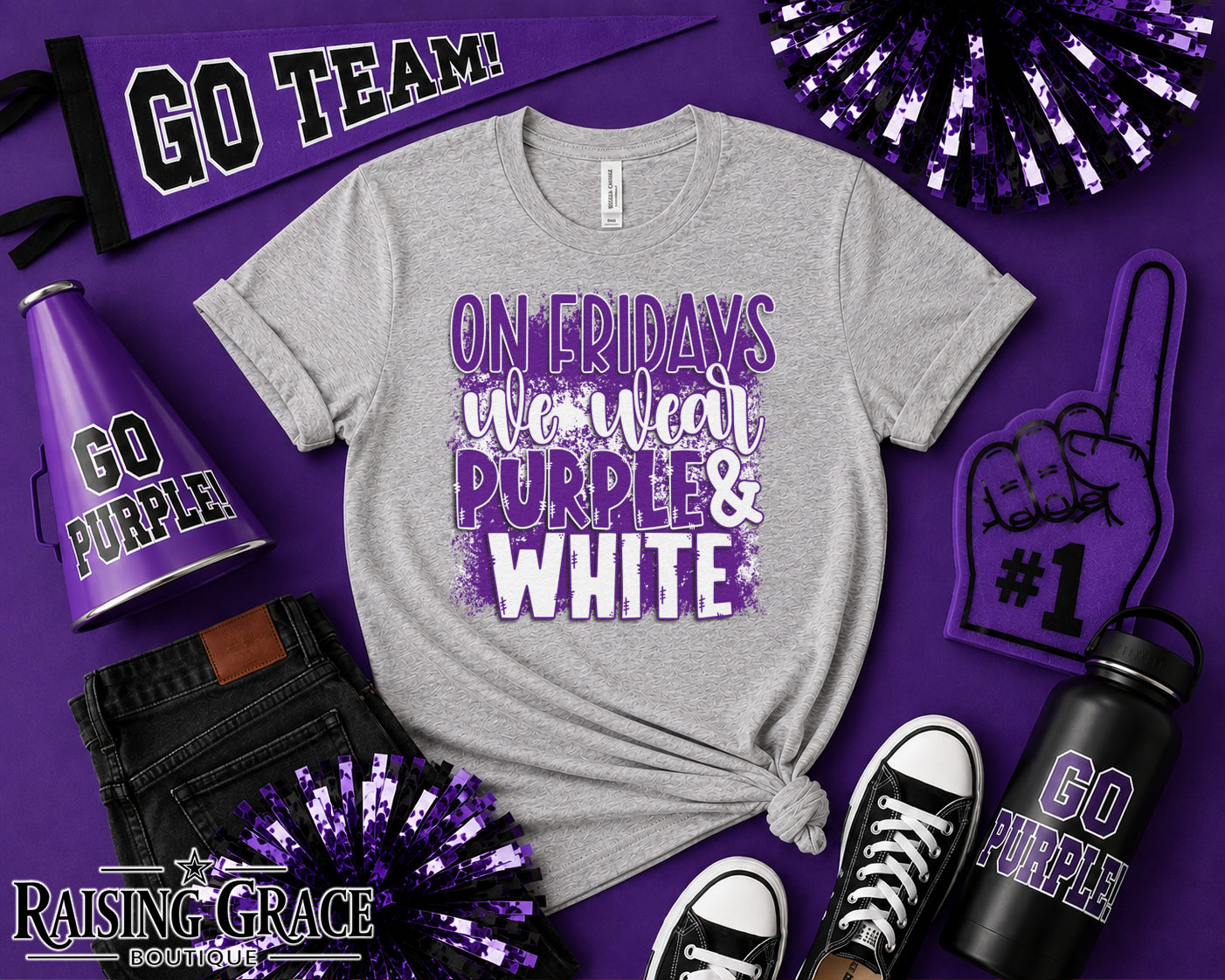On Fridays We Wear Purple & White Faux Glitter Tee | Adult Spirit Shirt