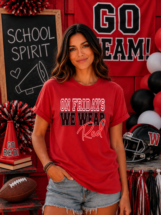 On Fridays We Wear Red T-Shirt | Game Day & School Spirit Tee