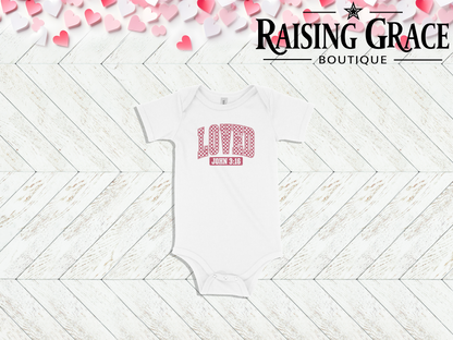 Loved — John 3:16 Valentine’s Baby Bodysuit | Faith Infant Outfit
