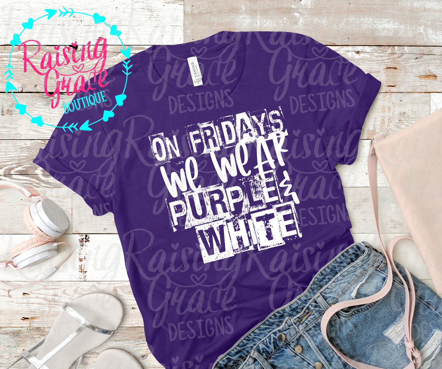 On Fridays We Wear Purple & White - T-Shirt - Adult