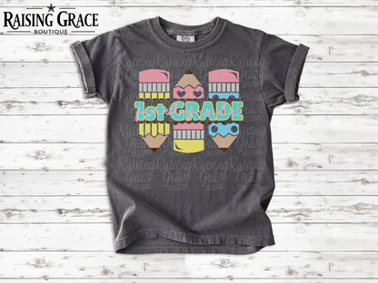 First Grade - Cute Pencils - Youth T-Shirt - Comfort Colors