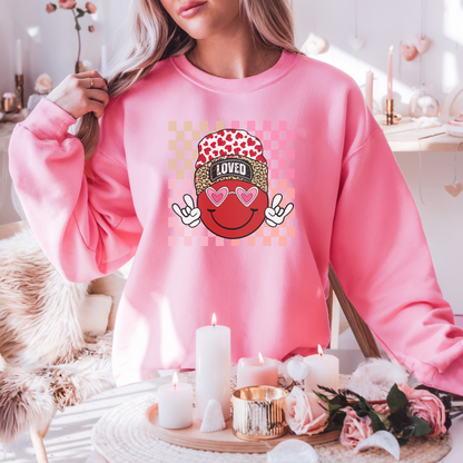Loved Smiley Face Valentine’s Sweatshirt | Adult Cozy Graphic Sweatshirt