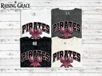 Pirates With Maroon Coquette Bow T-Shirt | Comfort Colors Adult Spirit Tee