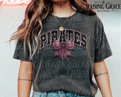 Pirates With Maroon Coquette Bow T-Shirt | Comfort Colors Adult Spirit Tee