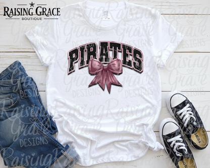 Pirates With Maroon Coquette Bow T-Shirt | Comfort Colors Adult Spirit Tee