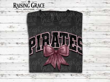 Pirates With Maroon Coquette Bow T-Shirt | Comfort Colors Adult Spirit Tee