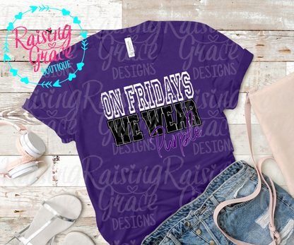 On Fridays We Wear Purple & White Plain T-Shirt | Game Day & Spirit Tee