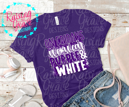 On Fridays We Wear Purple & White Faux Glitter T-Shirt