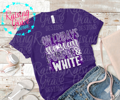 On Fridays We Wear Purple & White Faux Glitter T-Shirt