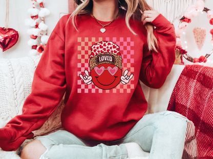 Loved Smiley Face Valentine’s Sweatshirt | Adult Cozy Graphic Sweatshirt
