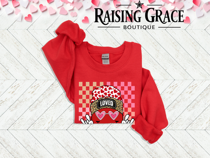 Loved Smiley Face Valentine’s Sweatshirt | Adult Cozy Graphic Sweatshirt