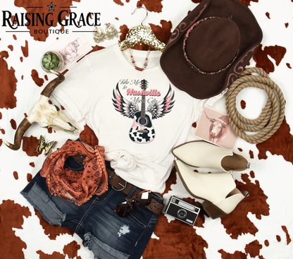 Take Me To Nashville Graphic T-Shirt | Country Music Tee | Western Graphic Tee | Boutique Cowgirl Shirt | Nashville Music City Tee