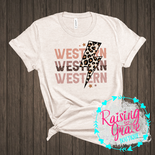 Western - Leopard Lighting Bolt - T-Shirt