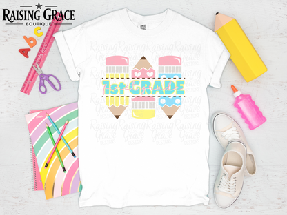 First Grade - Cute Pencils - Youth T-Shirt - Comfort Colors