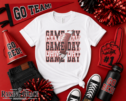 Game Day Football Graphic T-Shirt | Black and Red Football Tee | Sports Mom Shirt | Boutique Game Day Graphic Tee | Football Season Shirt