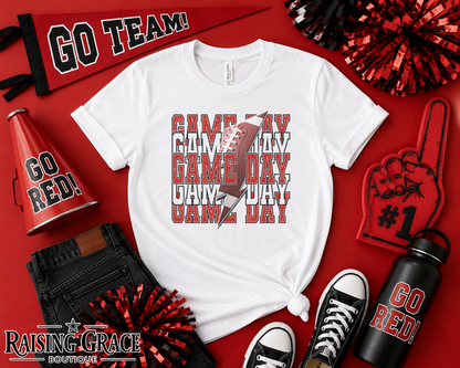 Game Day Football Graphic T-Shirt | Red and Black Football Tee | Sports Mom Shirt | Boutique Game Day Graphic Tee | Football Season Shirt