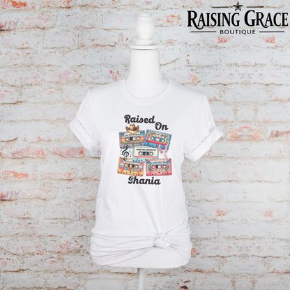 Raised On Shania Graphic T-Shirt | Country Music Tee | Western Graphic Tee | Boutique Cowgirl Shirt | Retro Country Music Tee