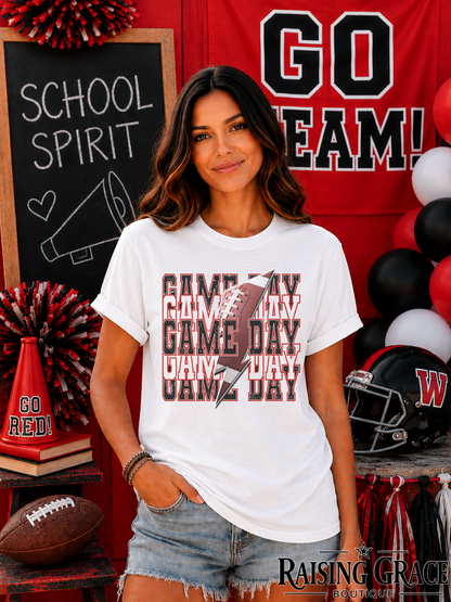 Game Day Football Graphic T-Shirt | Black and Red Football Tee | Sports Mom Shirt | Boutique Game Day Graphic Tee | Football Season Shirt