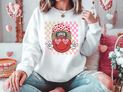 Loved Smiley Face Valentine’s Sweatshirt | Adult Cozy Graphic Sweatshirt