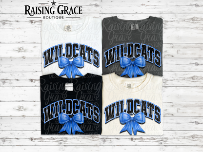 Wildcats With Blue Coquette Bow T-Shirt | Comfort Colors Adult Spirit Tee
