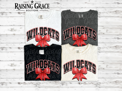 Wildcats With Red Coquette Bow T-Shirt | Comfort Colors Adult Spirit Tee
