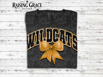 Wildcats With Gold Coquette Bow T-Shirt | Comfort Colors Adult Spirit Tee